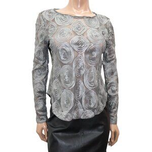 GIORGIO ARMANI Gray Silver Swirl soutache Sheer Mesh Long Sleeve Top 8